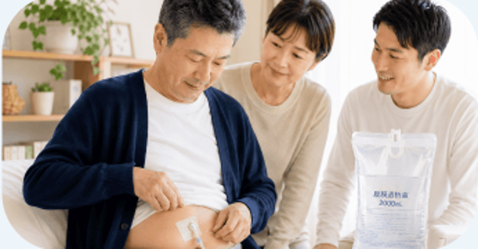 在宅で腹膜透析治療を受ける患者とその家族